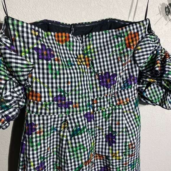 ROMEO+JULIET COUTURE Black Gingham Floral Puff Ruffle Sleeve Mini Dress Size S - Picture 11 of 11